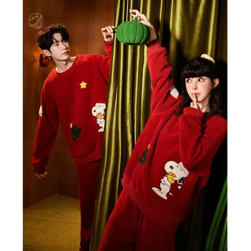 Gongdie x SNOOPY/ Pajama Set Unisex Red-3