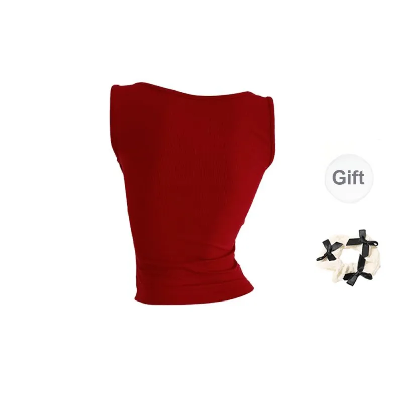 TORIGHT Camisoles Women's Red With Pads+Bowknot Hair Tie Comes With-1
