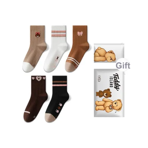 TEDDY ISLAND [5 пар Смешанный цвет] 10A Антибактериальный Mom's Favorite Kids Socks