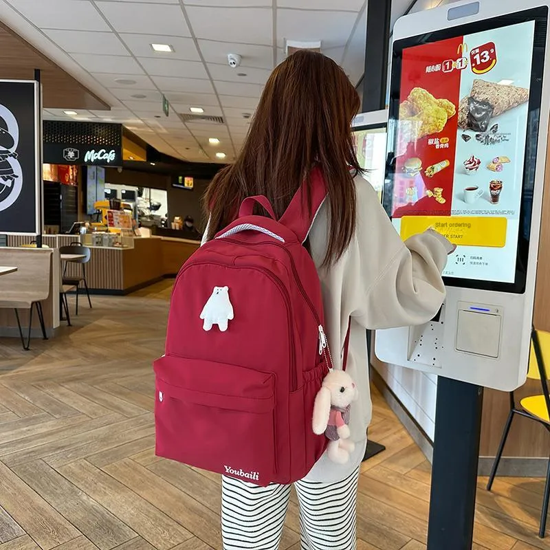XIANGSU Nylon Backpack Regular Unisex Red/Brown/White/Pink/Black-1