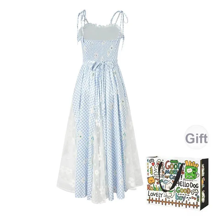 OURUOKE Slip Dresses Women's Blue Shopping Bag Included-1