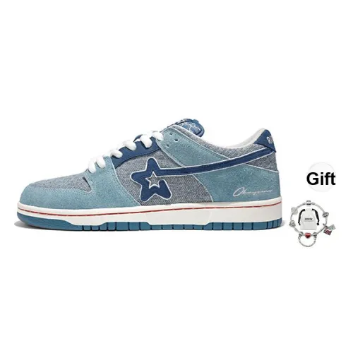 RIPSTAR SKBD Low Maxes Vintage moon jeans Anti Slip Wear Resistant Low Top Skateboard Shoes Unisex Blue Gray