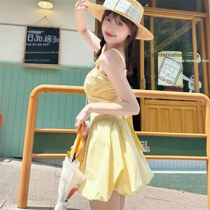 Si Bei'er Slip Dresses Women's Yellow-1