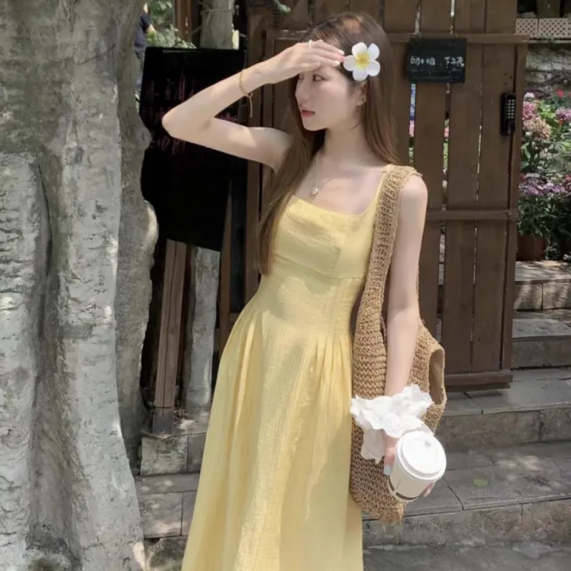 Qiuerle Slip Dresses Women's Yellow-2