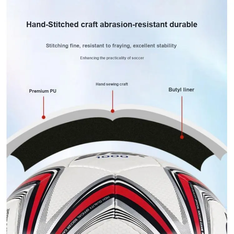 Star Size 4 Soccer PU Hand Stitched Soccer Ball Unisex Red White-3