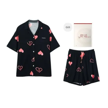 Red Beans At Home Pajama Set Women's Black