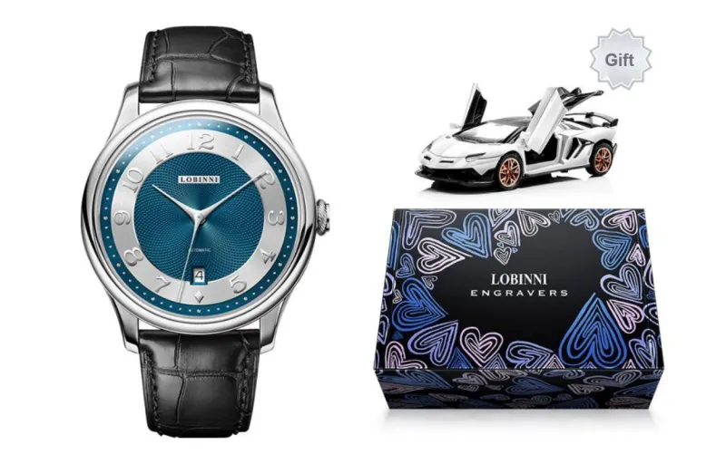 LOBINNI L Men's Watches Automatic Mechanical Movement Cowhide Strap Watch Men's Watches White Dial-6