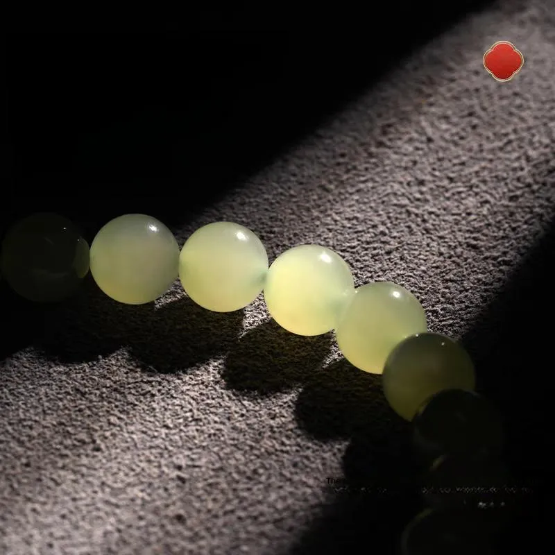 Zhen Yu Zhen Pin Good Luck Fortune Bead Accessories Beaded Bracelet Pale Greenish White Jade Unisex-5