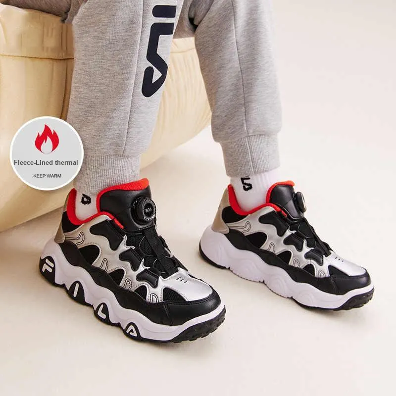 FILA KIDS Durable Breathable Low Top Children's Basketball Shoes Black Silver Teenagers-4