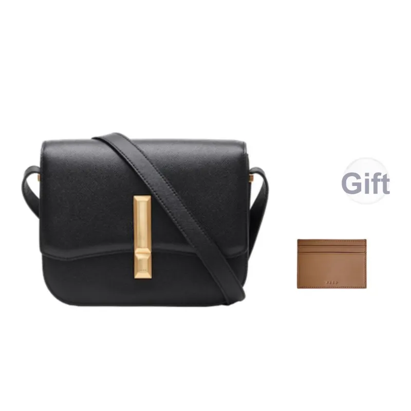 PECO Cow Leather Small Square Crossbody Bag Medium Size Women's Black/Gray/Red-0