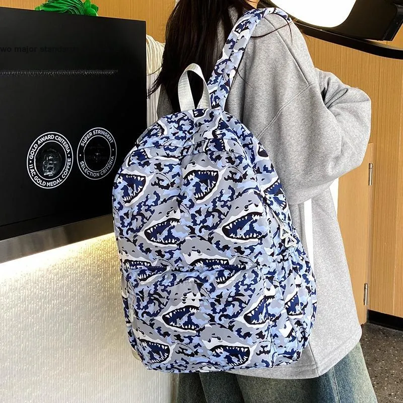 BUBM Nylon Backpack Regular Unisex Sky Blue/Navy Blue/Gray/Purple/Green-9