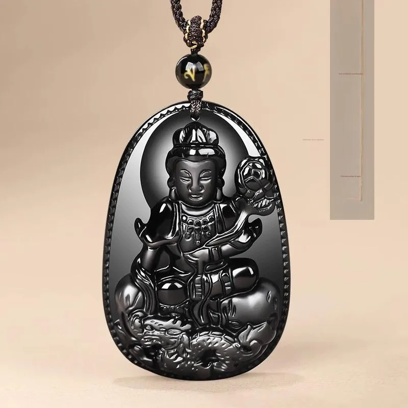 Stone On The Line Natural Obsidian Pendants Unisex-12