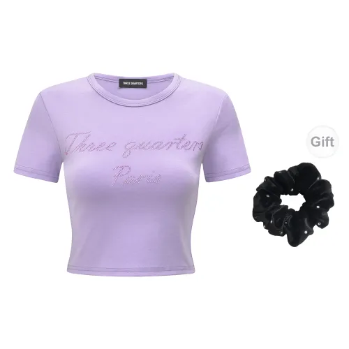 Three Quarters Crop Tops Women's Purple