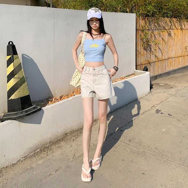 Jenna Chun Denim Shorts Women's Gray White-6