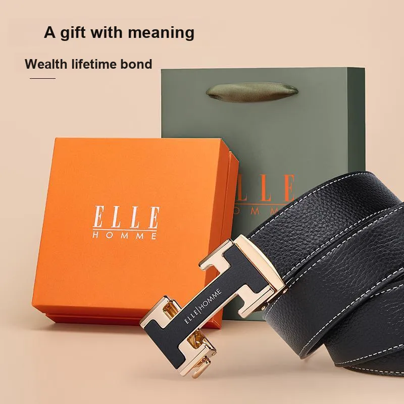ELLE HOMME Top Grain Leather Belts Men's Width 3.5CM-3
