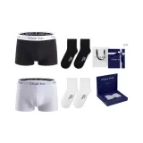 Long Staple Cotton[Black+White]+[100% cotton Crew Socks × 2 Pack]Gift Box Set