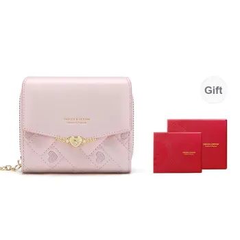 CNOLES Pearlescent Leather Cropped Wallet Card Holder With Money Clip Women's Iridescent White/Iridescent Pink