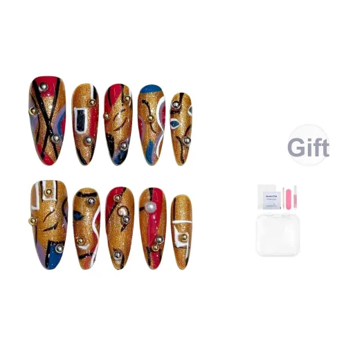 Song Biography Egyptian Принц Многоцветный Роскошь Линия Пэчворк False Nail Длинный 30MM