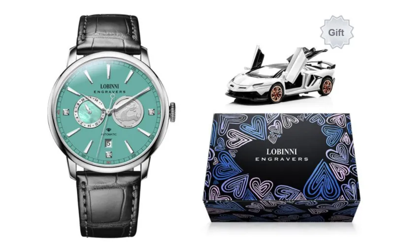 LOBINNI L Affordable Luxury Men's Watch Mechanical Movement Cowhide Strap Watch Men's Watches Gold Dial-11