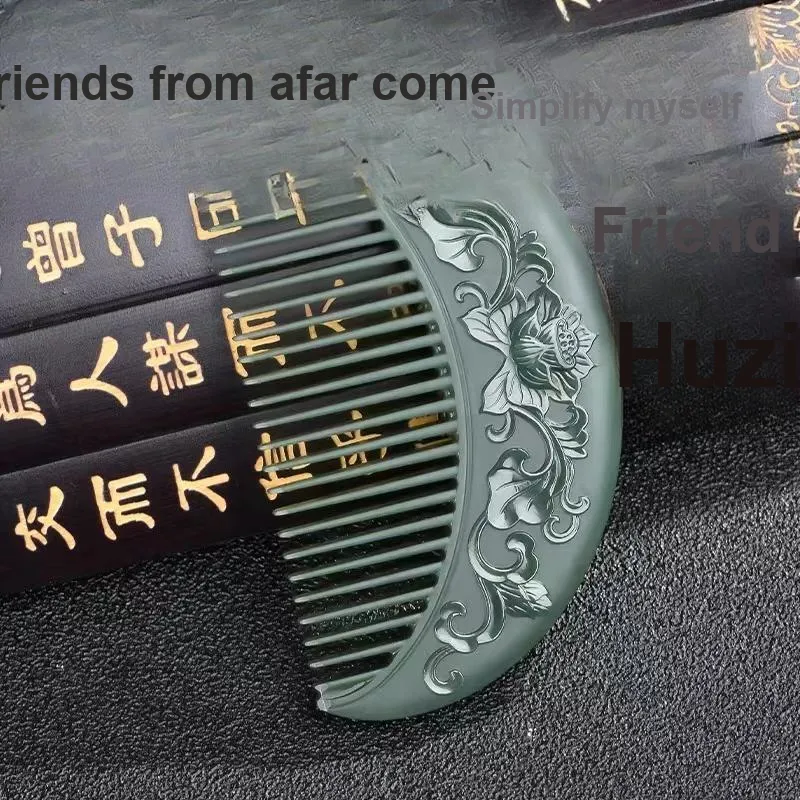 CUIYIN Hetian Jade Jade Comb Unisex Green Jade-2