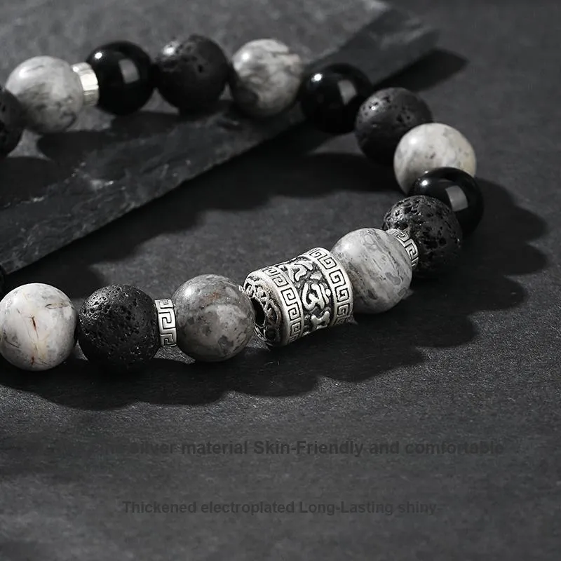 YINCHIE Obsidian S999 Fine Silver Beaded Bracelet Men's-2
