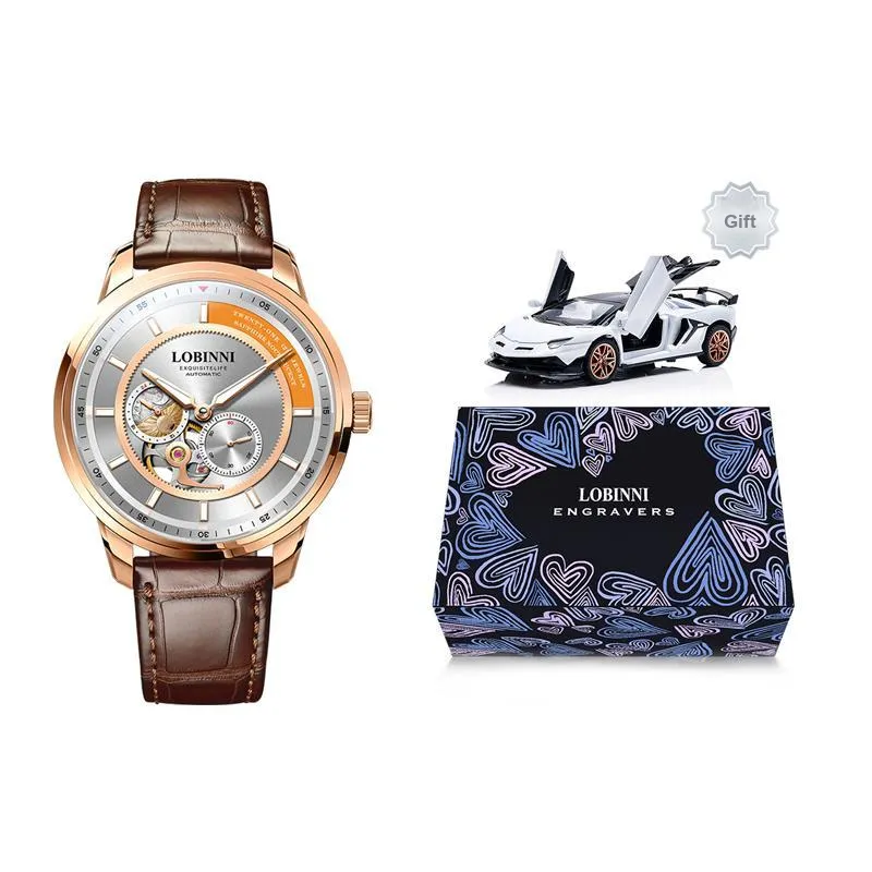 LOBINNI L Automatic Mechanical Movement Genuine Leather Strap Watch Men's Watches Black Dial-5