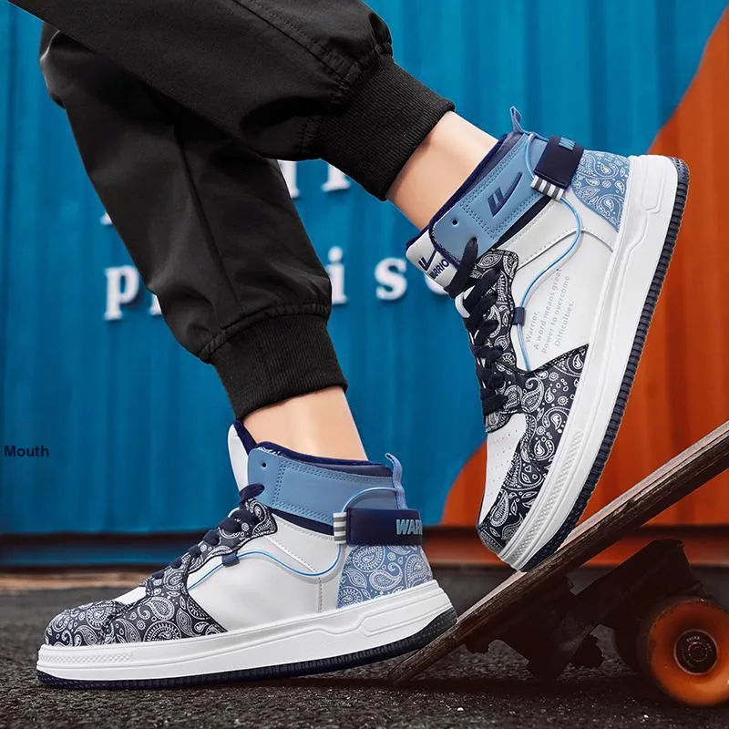 WARRIOR Skateboard Shoes Unisex High Top Dark Blue/Light Blue-12