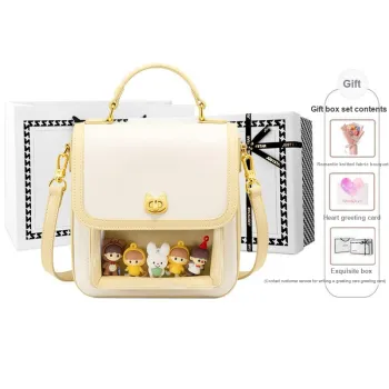 JUST STAR PU Satchel Bag Ita Bag Crossbody One Shoulder Handbag Women's Milk White