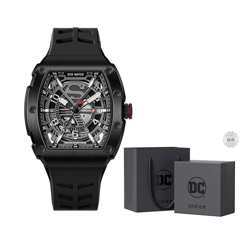 Zgo Warner DC Mechanical Movement Rubber Band Strap Watch Men's Watches Black Dial-8