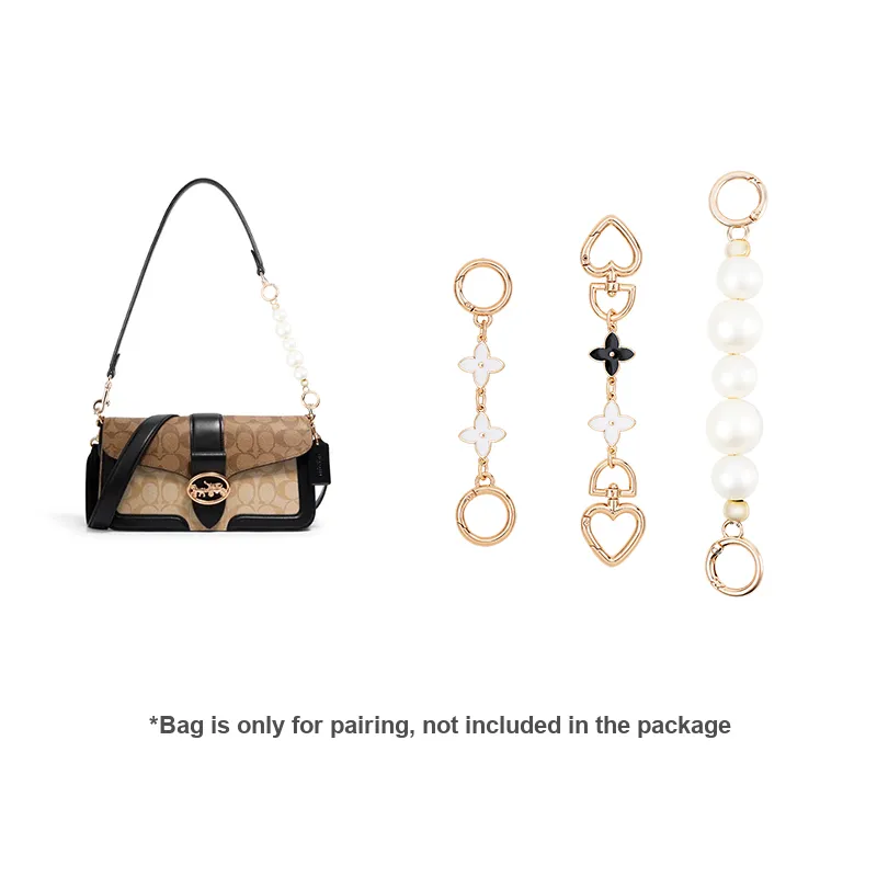 Alloy Horse-Drawn Bag Mahjong Bag Shoulder Strap Conversion Pearl Extender Chain Medium Size Women's Gold-Tone-1