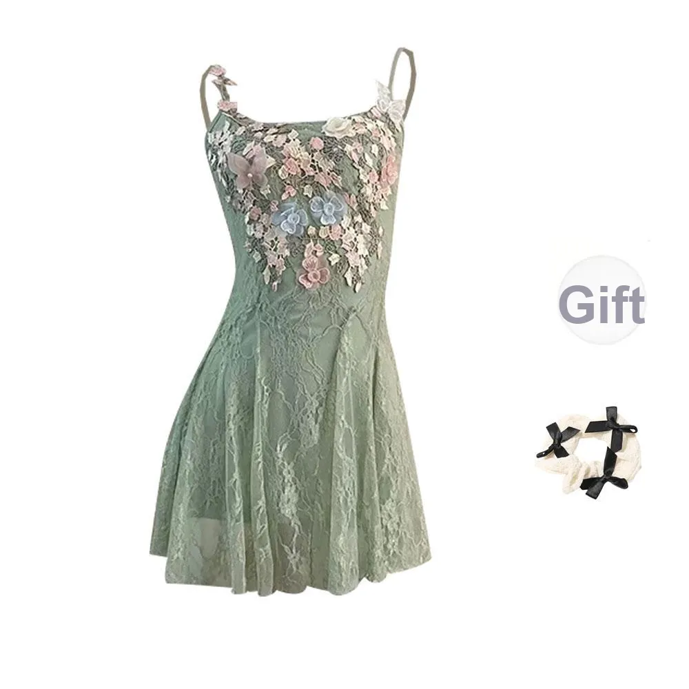 CPAURA Slip Dresses Women's Green+Bowknot Hair Tie Comes With