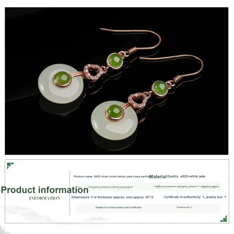 Oriental Jade Earrings White Jade Women's-2