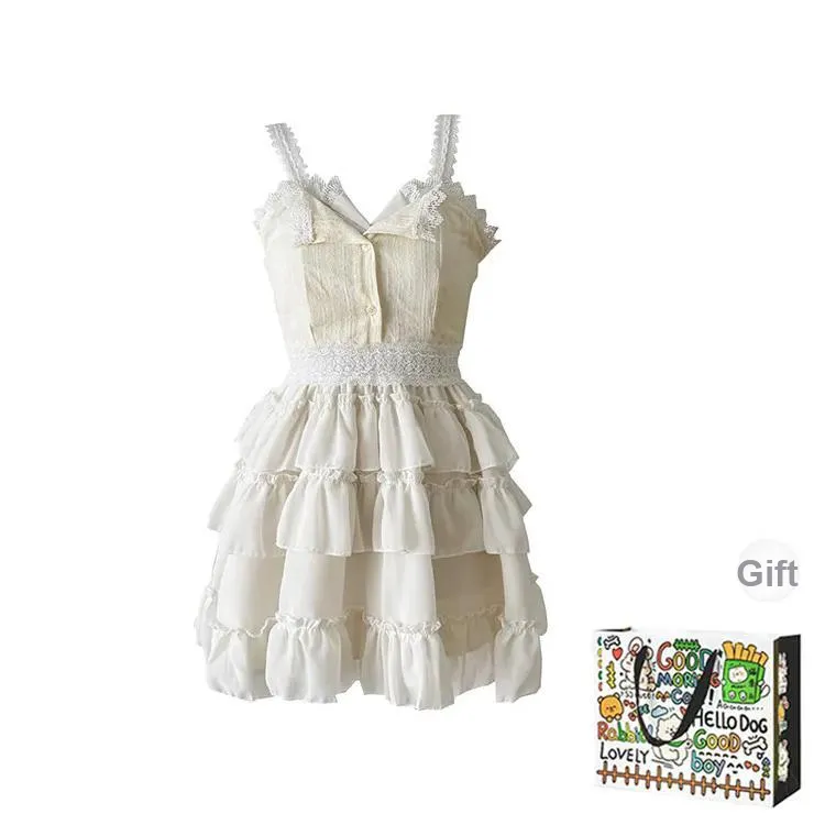 Dippanis Slip Dresses Women's Cream White Dress Shopping Bag-0