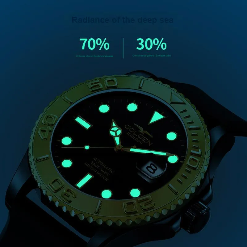 GOLGEN Auger Collection Automatic Mechanical Movement Silicone Strap Watch Men's Watches Black Dial-4