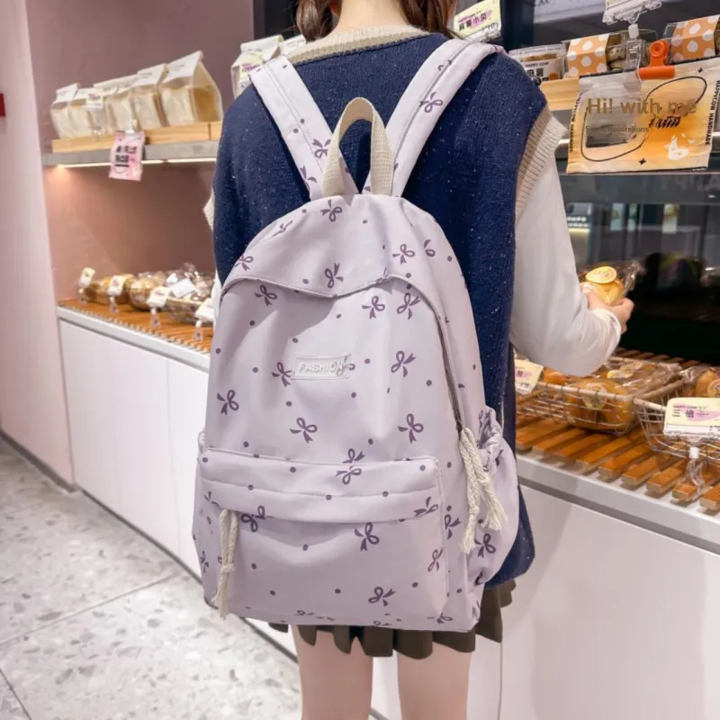AIBAG Nylon Backpack Women's White Red Floral/White Blue Floral/White Black Floral/Black Purple-25