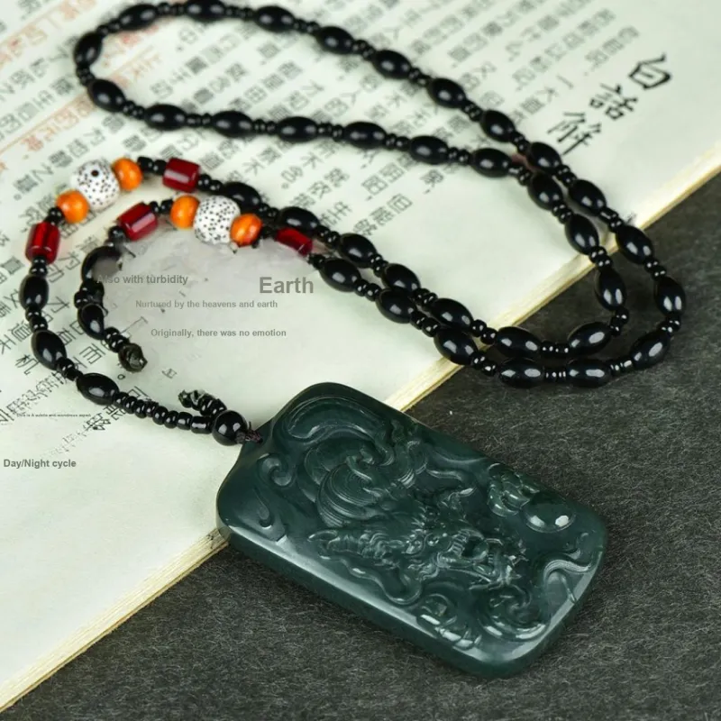 Jade Charm Yao Hetian Jade Necklaces Green Jade Unisex-5