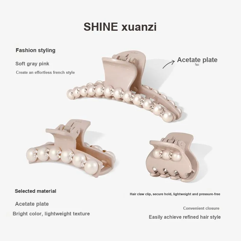 SHINE Pearl Pink Collection Acrylic, Crystal, Shell Pearl Hair Clips Women's-4