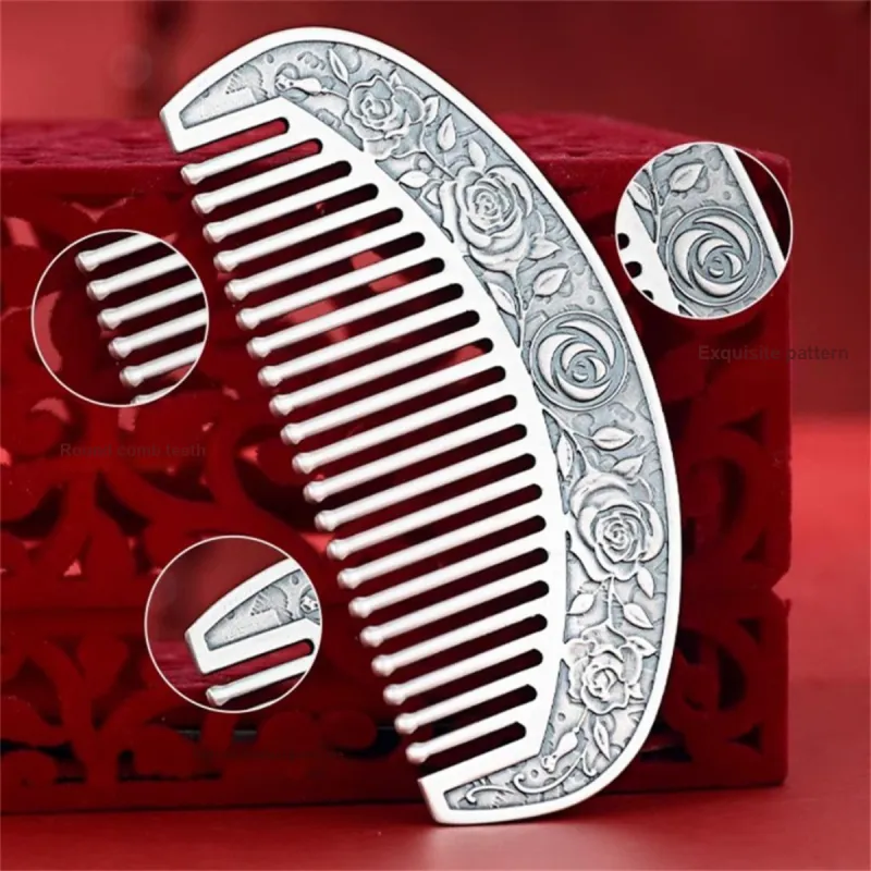 QINGFU 999 Fine Silver Semi Circular Comb For Scraping And Massaging Women's-11