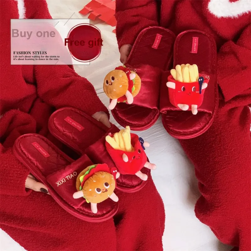 Thin Strips Home Slippers Unisex, Red-3