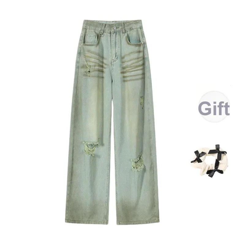 CPAURA Jeans Women's Blue Jeans+Belt+Bowknot Hair Tie Comes With-0
