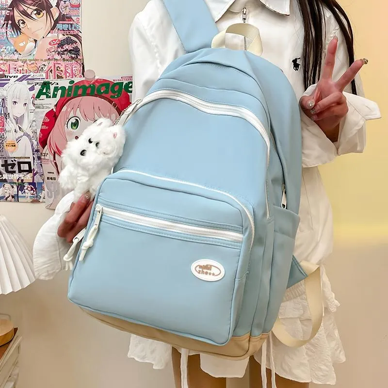 Yalu Nylon Fabric Backpack Regular Unisex Black/White/Blue/Pink/Custard-19