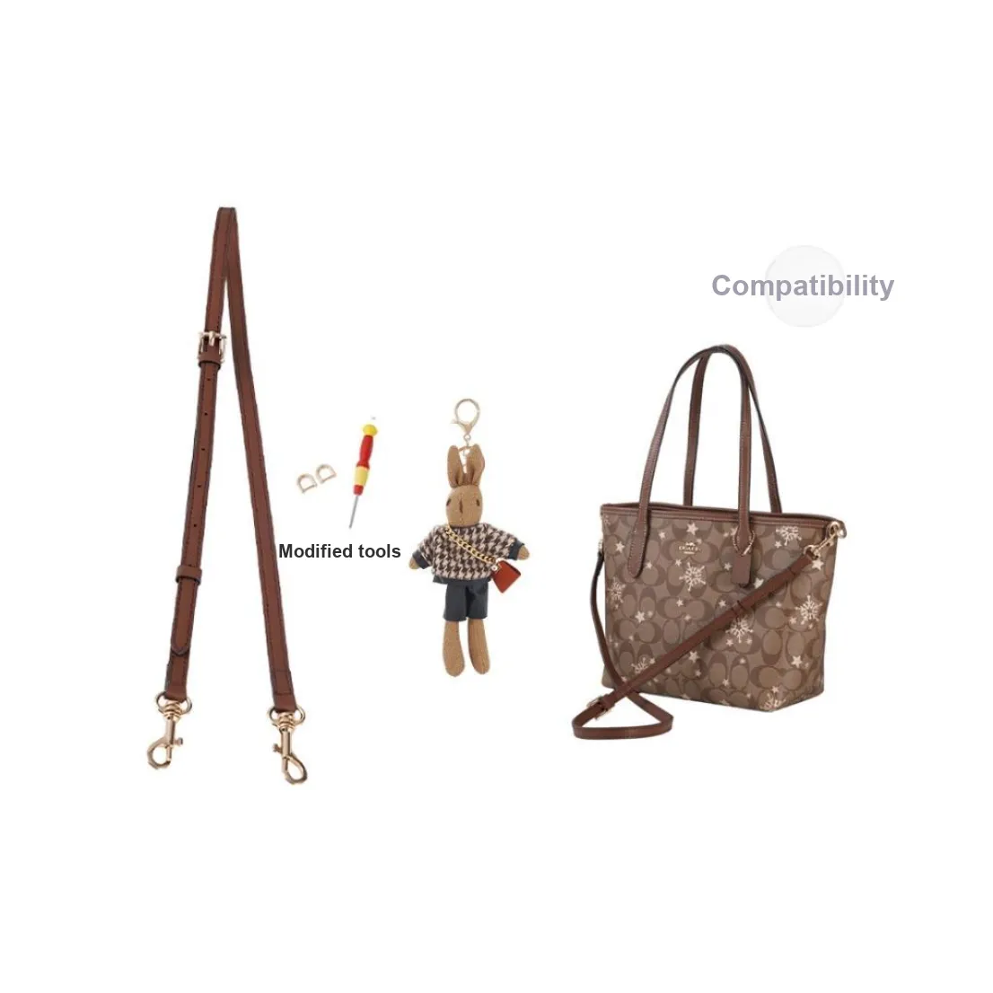 Lan Bao Fan Cow Leather Shopping Bag Accessory Women's Brown/Ecru
