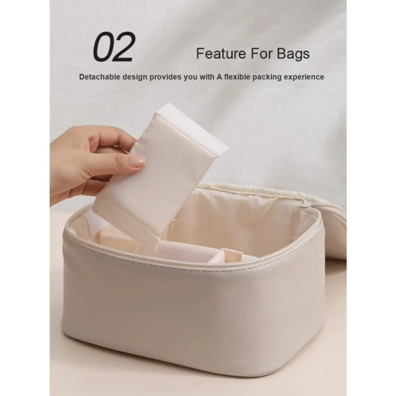 Gentle Welcome Skin Feel PU Leather Portable Storage Large Capacity Makeup Bags-3
