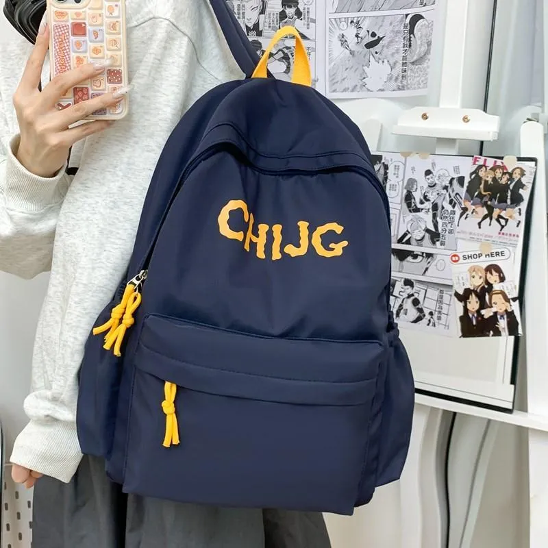 Single Warehouse Composite Cloth Backpack Unisex Yellow/Dark Blue/Black-9