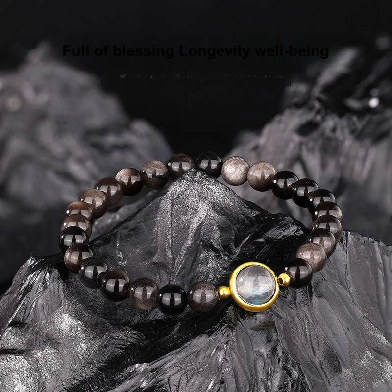 JINLIUFUJIXIANG Natural Obsidian Jade Bracelets Men's-2