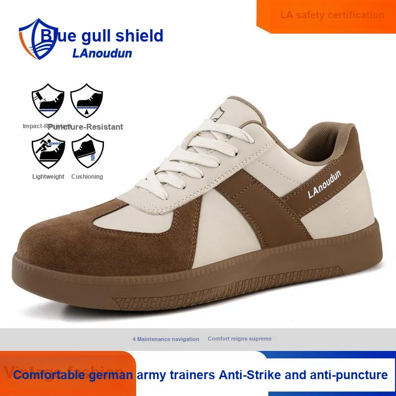 Blue Gull Shield Labor Shoes Trendy Brands Impact Resistant Low Top Outdoor Shoes Unisex White Brown-5