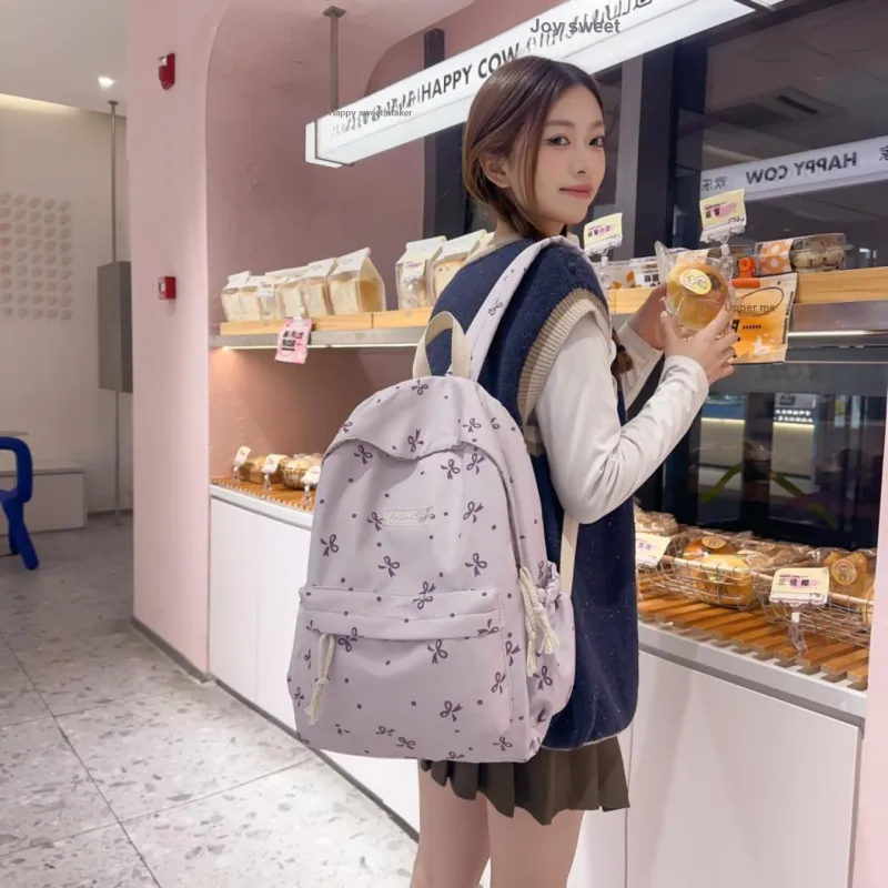 AIBAG Nylon Backpack Women's White Red Floral/White Blue Floral/White Black Floral/Black Purple-26