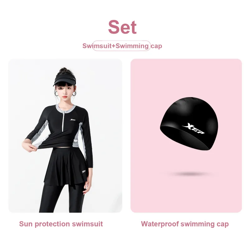 XTEP Swimming Sets Polyester, Polyamide, Elastane Beach, Hot Spring, Swimming Pool, Seaside Women's Black-1