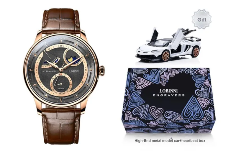 LOBINNI L Automatic Mechanical Movement Genuine Leather Strap Watch Men's Watches White Dial-14