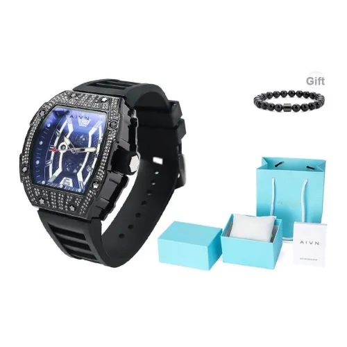 AIVN Кварцевый механизм Eco Friendly Фторкаучук Ремешок Часы Мужские Черный Циферблат